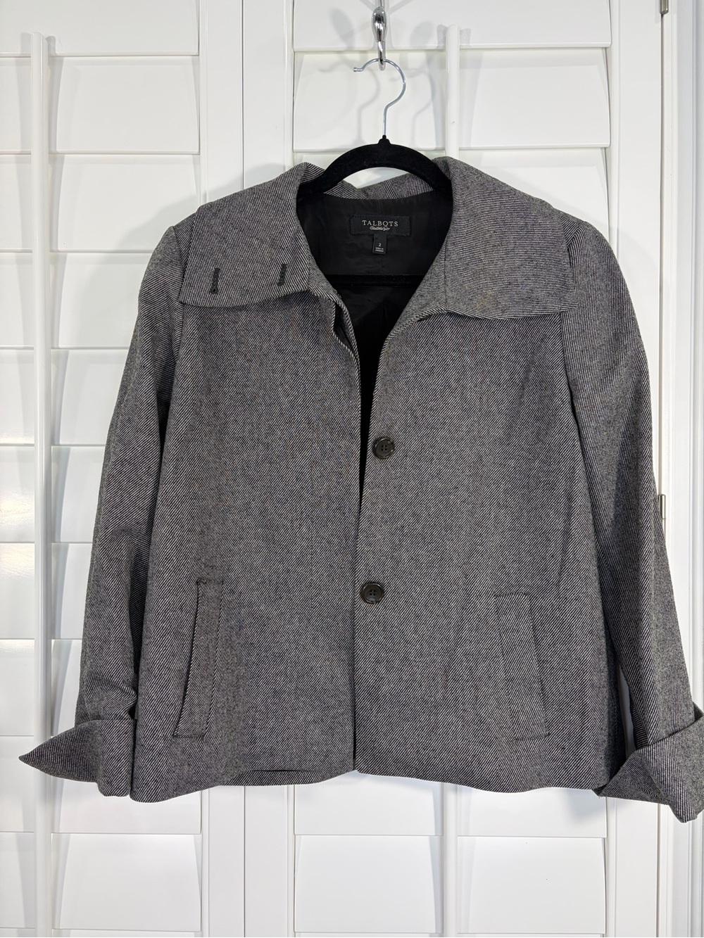 Talbots Gray Short Wool-Blend Button Jacket (2)